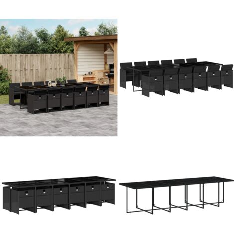 Set da Pranzo da Giardino 13pz con Cuscini Nero in Polyrattan - Sedie da giardino - Tavolo da giardino