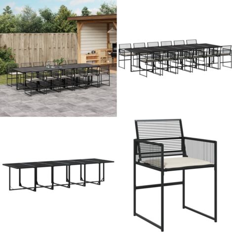 Set da Pranzo da Giardino 13pz con Cuscini Nero in Polyrattan - Sedie da giardino - Tavolo da giardino
