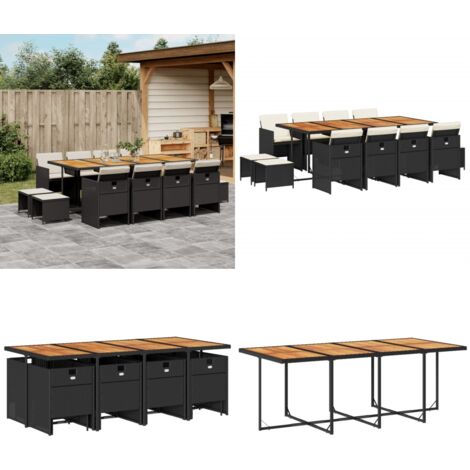 Set da Pranzo da Giardino 13pz con Cuscini Nero in Polyrattan - Sedie da giardino - Tavolo da giardino