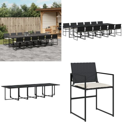 Set da Pranzo da Giardino 13pz con Cuscini Nero in Polyrattan - Sedie da giardino - Tavolo da giardino