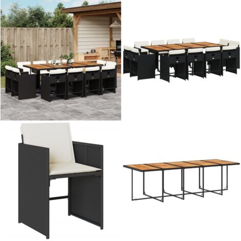 Set da Pranzo da Giardino 13pz con Cuscini Nero in Polyrattan - Sedie da giardino - Tavolo da giardino