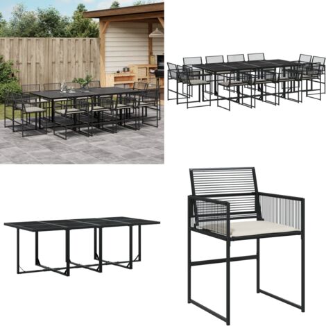 Set da Pranzo da Giardino 13pz con Cuscini Nero in Polyrattan - Sedie da giardino - Tavolo da giardino