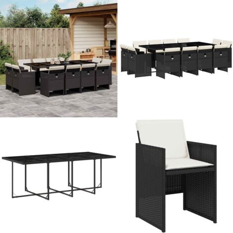 Set da Pranzo da Giardino 13pz con Cuscini Nero in Polyrattan - Sedie da giardino - Tavolo da giardino
