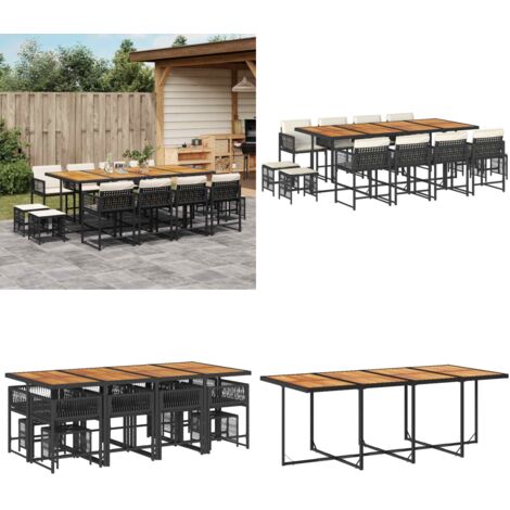 Set da Pranzo da Giardino 13pz con Cuscini Nero in Polyrattan - Sedie da giardino - Tavolo da giardino