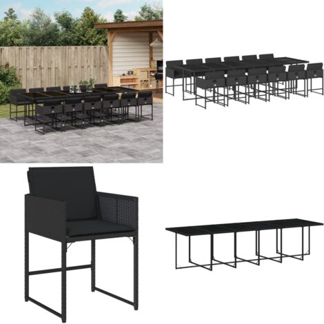 Set da Pranzo da Giardino 13pz con Cuscini Nero in Polyrattan - Sedie da giardino - Tavolo da giardino