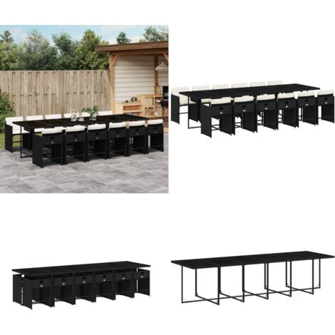 Set da Pranzo da Giardino 13pz con Cuscini Nero in Polyrattan - Sedie da giardino - Tavolo da giardino