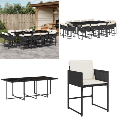 Set da Pranzo da Giardino 13pz con Cuscini Nero in Polyrattan - Sedie da giardino - Tavolo da giardino