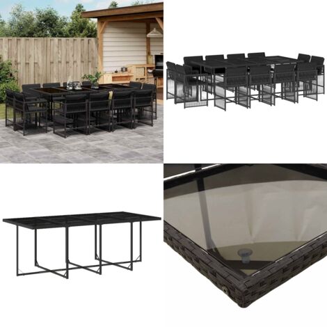 Set da Pranzo da Giardino 13pz con Cuscini Nero in Polyrattan - Sedie da giardino - Tavolo da giardino