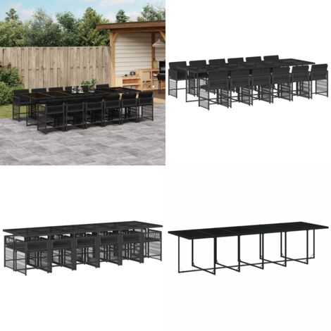 Set da Pranzo da Giardino 13pz con Cuscini Nero in Polyrattan - Sedie da giardino - Tavolo da giardino