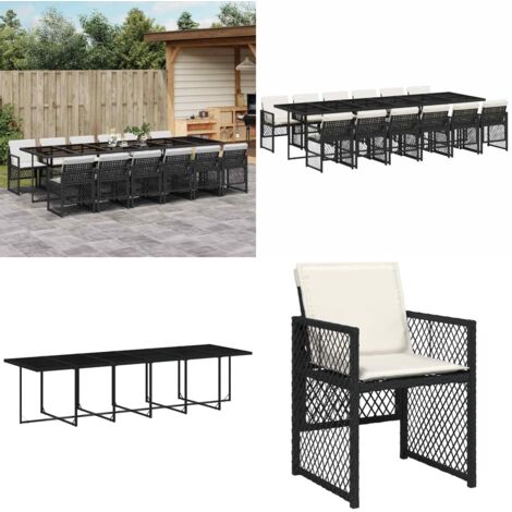 Set da Pranzo da Giardino 13pz con Cuscini Nero in Polyrattan - Sedie da giardino - Tavolo da giardino