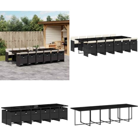 Set da Pranzo da Giardino 13pz con Cuscini Nero in Polyrattan - Sedie da giardino - Tavolo da giardino