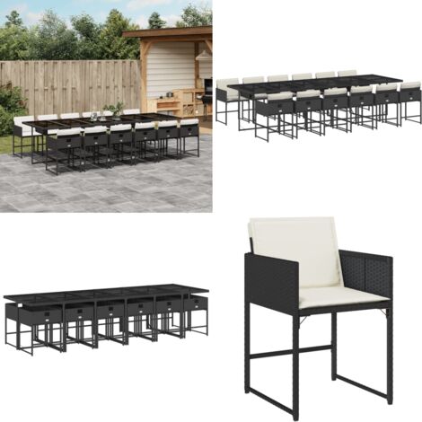 Set da Pranzo da Giardino 13pz con Cuscini Nero in Polyrattan - Sedie da giardino - Tavolo da giardino