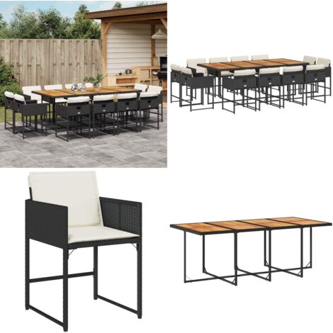 Set da Pranzo da Giardino 13pz con Cuscini Nero in Polyrattan - Sedie da giardino - Tavolo da giardino