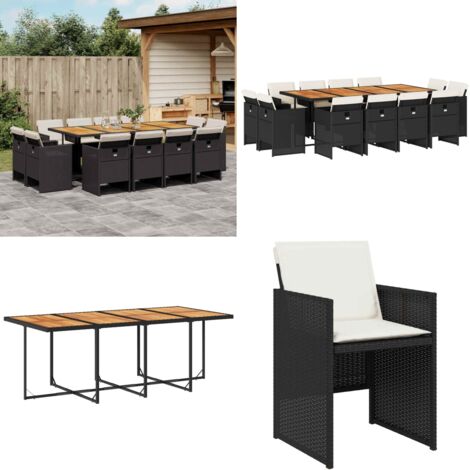 Set da Pranzo da Giardino 13pz con Cuscini Nero in Polyrattan - Sedie da giardino - Tavolo da giardino