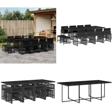Set da Pranzo da Giardino 13pz con Cuscini Nero in Polyrattan - Sedie da giardino - Tavolo da giardino