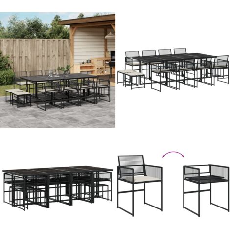 Set da Pranzo da Giardino 13pz con Cuscini Nero in Polyrattan - Sedie da giardino - Tavolo da giardino