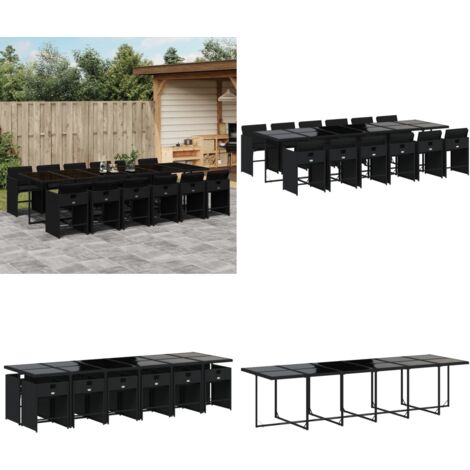 Set da Pranzo da Giardino 13pz con Cuscini Nero in Polyrattan - Sedie da giardino - Tavolo da giardino