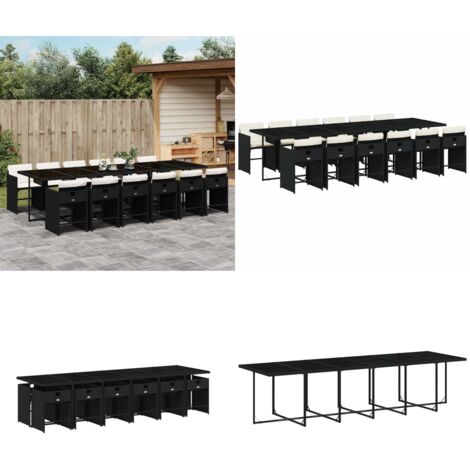 Set da Pranzo da Giardino 13pz con Cuscini Nero in Polyrattan - Sedie da giardino - Tavolo da giardino