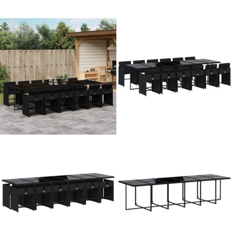 Set da Pranzo da Giardino 13pz con Cuscini Nero in Polyrattan - Sedie da giardino - Tavolo da giardino