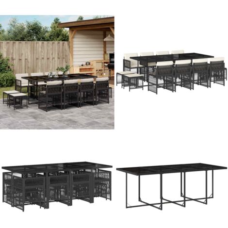 Set da Pranzo da Giardino 13pz con Cuscini Nero in Polyrattan - Sedie da giardino - Tavolo da giardino
