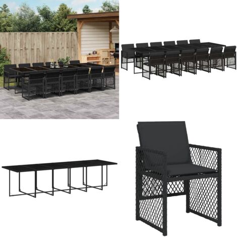 Set da Pranzo da Giardino 13pz con Cuscini Nero in Polyrattan - Sedie da giardino - Tavolo da giardino