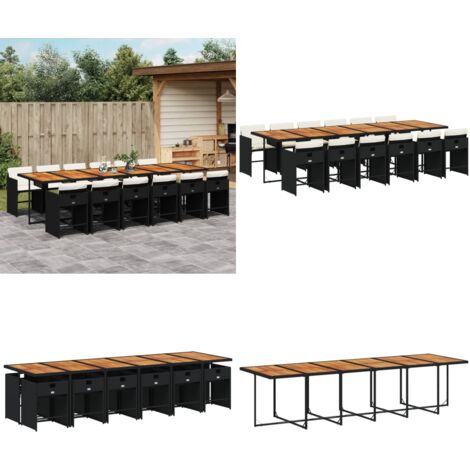Set da Pranzo da Giardino 13pz con Cuscini Nero in Polyrattan - Sedie da giardino - Tavolo da giardino