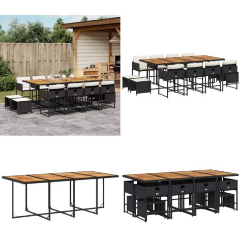 Set da Pranzo da Giardino 13pz con Cuscini Nero in Polyrattan - Sedie da giardino - Tavolo da giardino