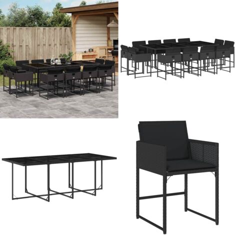 Set da Pranzo da Giardino 13pz con Cuscini Nero in Polyrattan - Sedie da giardino - Tavolo da giardino