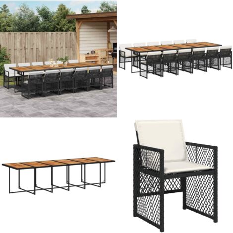 Set da Pranzo da Giardino 13pz con Cuscini Nero in Polyrattan - Sedie da giardino - Tavolo da giardino