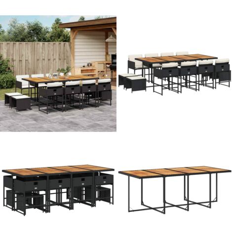 Set da Pranzo da Giardino 13pz con Cuscini Nero in Polyrattan - Sedie da giardino - Tavolo da giardino