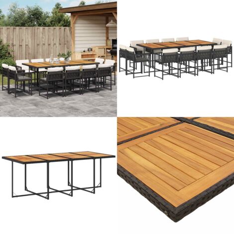 Set da Pranzo da Giardino 13pz con Cuscini Nero in Polyrattan - Sedie da giardino - Tavolo da giardino