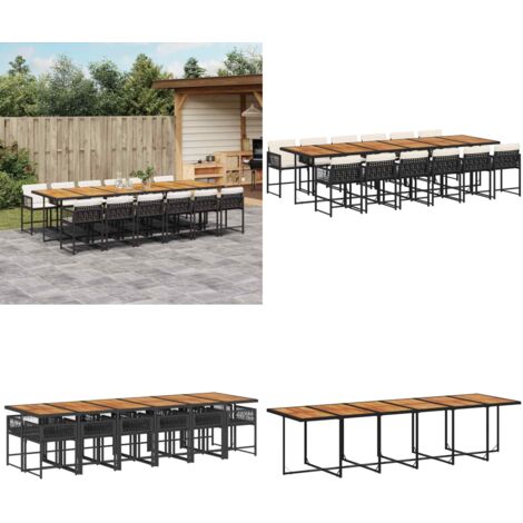 Set da Pranzo da Giardino 13pz con Cuscini Nero in Polyrattan - Sedie da giardino - Tavolo da giardino