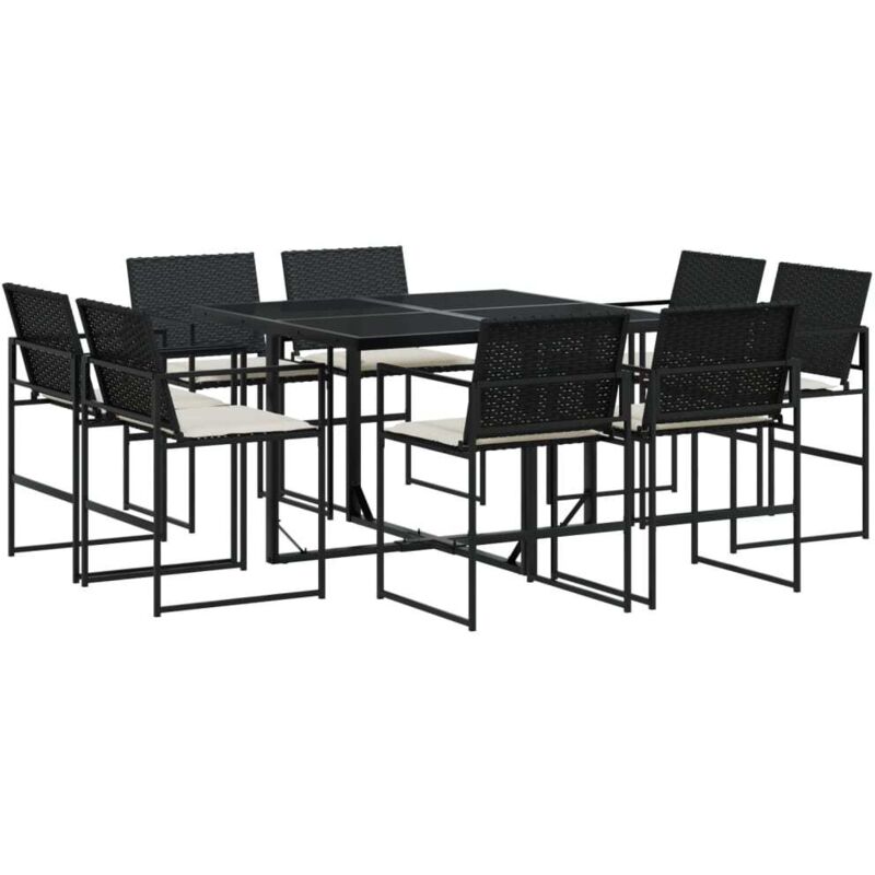 Vidaxl Set Da Pranzo Da Giardino 9 Pz Con Cuscini Nero In Polyrattan