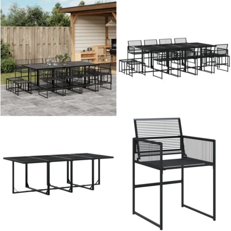 Set da Pranzo da Giardino 13pz Nero in Polyrattan - Tavolo da giardino - Sedie da giardino