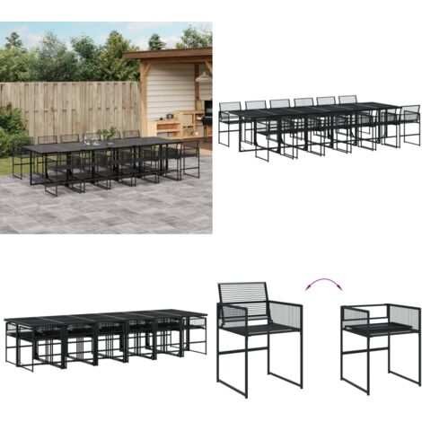 Set da Pranzo da Giardino 13pz Nero in Polyrattan - Tavolo da giardino - Sedie da giardino