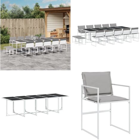 Set da Pranzo da Giardino 15 pz con Cuscini Bianco in Textilene - Sedie da giardino - Tavolo da giardino