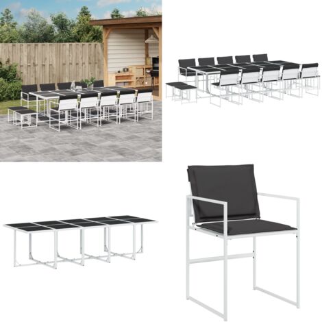 Set da Pranzo da Giardino 15 pz con Cuscini Bianco in Textilene - Sedie da giardino - Tavolo da giardino
