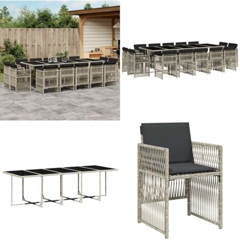 Set da Pranzo da Giardino 15 pz con Cuscini Grigio Polyrattan - Sedie da giardino - Tavolo da giardino
