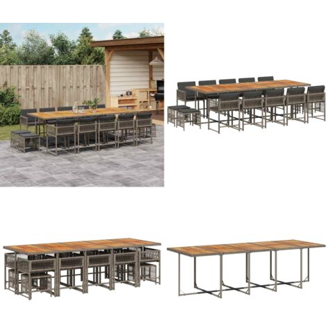 Set da Pranzo da Giardino 15 pz con Cuscini Grigio Polyrattan - Sedie da giardino - Tavolo da giardino