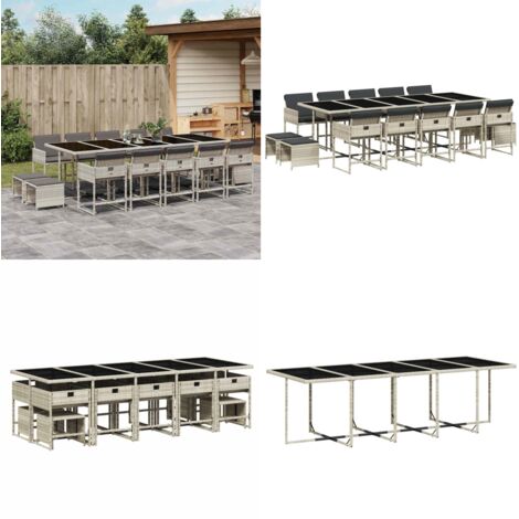 Set da Pranzo da Giardino 15 pz con Cuscini Grigio Polyrattan - Sedie da giardino - Tavolo da giardino