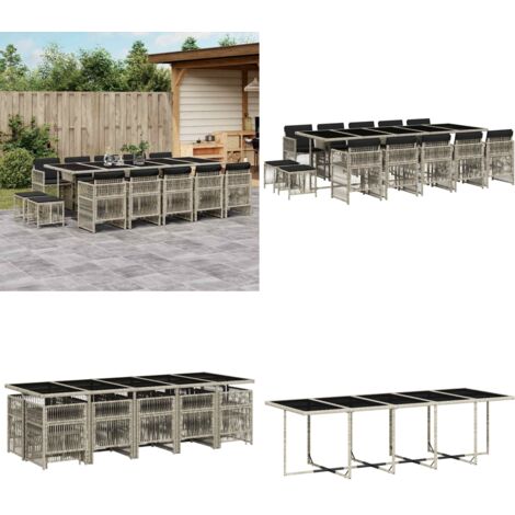 Set da Pranzo da Giardino 15 pz con Cuscini Grigio Polyrattan - Sedie da giardino - Tavolo da giardino
