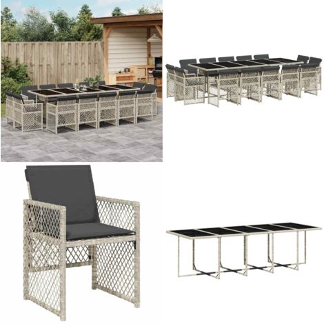 Set da Pranzo da Giardino 15 pz con Cuscini Grigio Polyrattan - Sedie da giardino - Tavolo da giardino