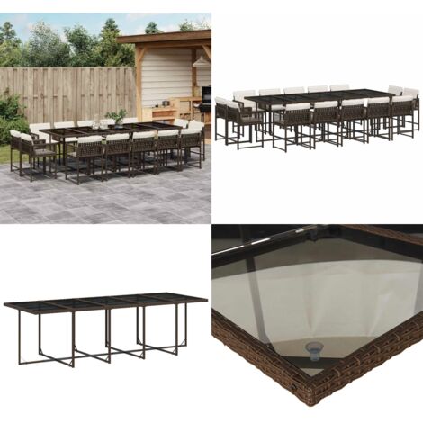 Set da Pranzo da Giardino 15 pz con Cuscini Marrone Polyrattan - Sedie da giardino - Tavolo da giardino