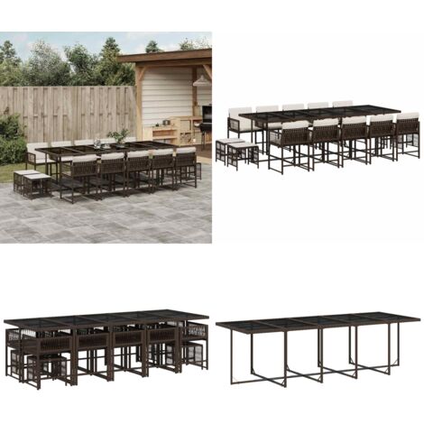 Set da Pranzo da Giardino 15 pz con Cuscini Marrone Polyrattan - Sedie da giardino - Tavolo da giardino
