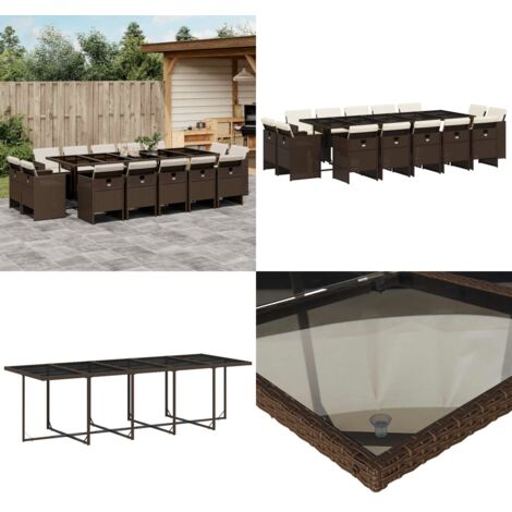 Set da Pranzo da Giardino 15 pz con Cuscini Marrone Polyrattan - Sedie da giardino - Tavolo da giardino