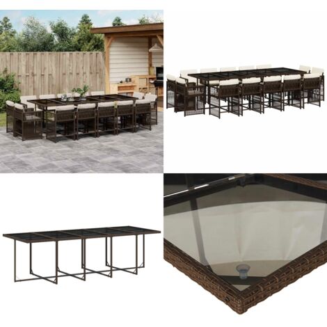 Set da Pranzo da Giardino 15 pz con Cuscini Marrone Polyrattan - Sedie da giardino - Tavolo da giardino