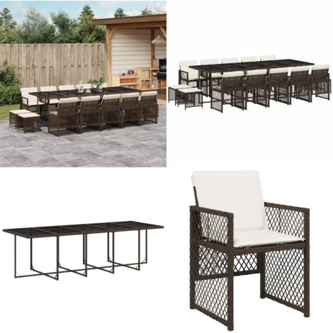 Set da Pranzo da Giardino 15 pz con Cuscini Marrone Polyrattan - Sedie da giardino - Tavolo da giardino