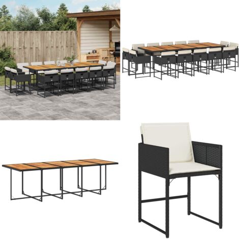 Set da Pranzo da Giardino 15 pz con Cuscini Nero in Polyrattan - Sedie da giardino - Tavolo da giardino