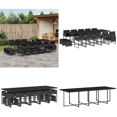 Set da Pranzo da Giardino 15 pz con Cuscini Nero in Polyrattan - Sedie da giardino - Tavolo da giardino