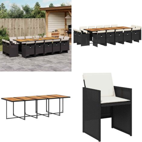 Set da Pranzo da Giardino 15 pz con Cuscini Nero in Polyrattan - Sedie da giardino - Tavolo da giardino